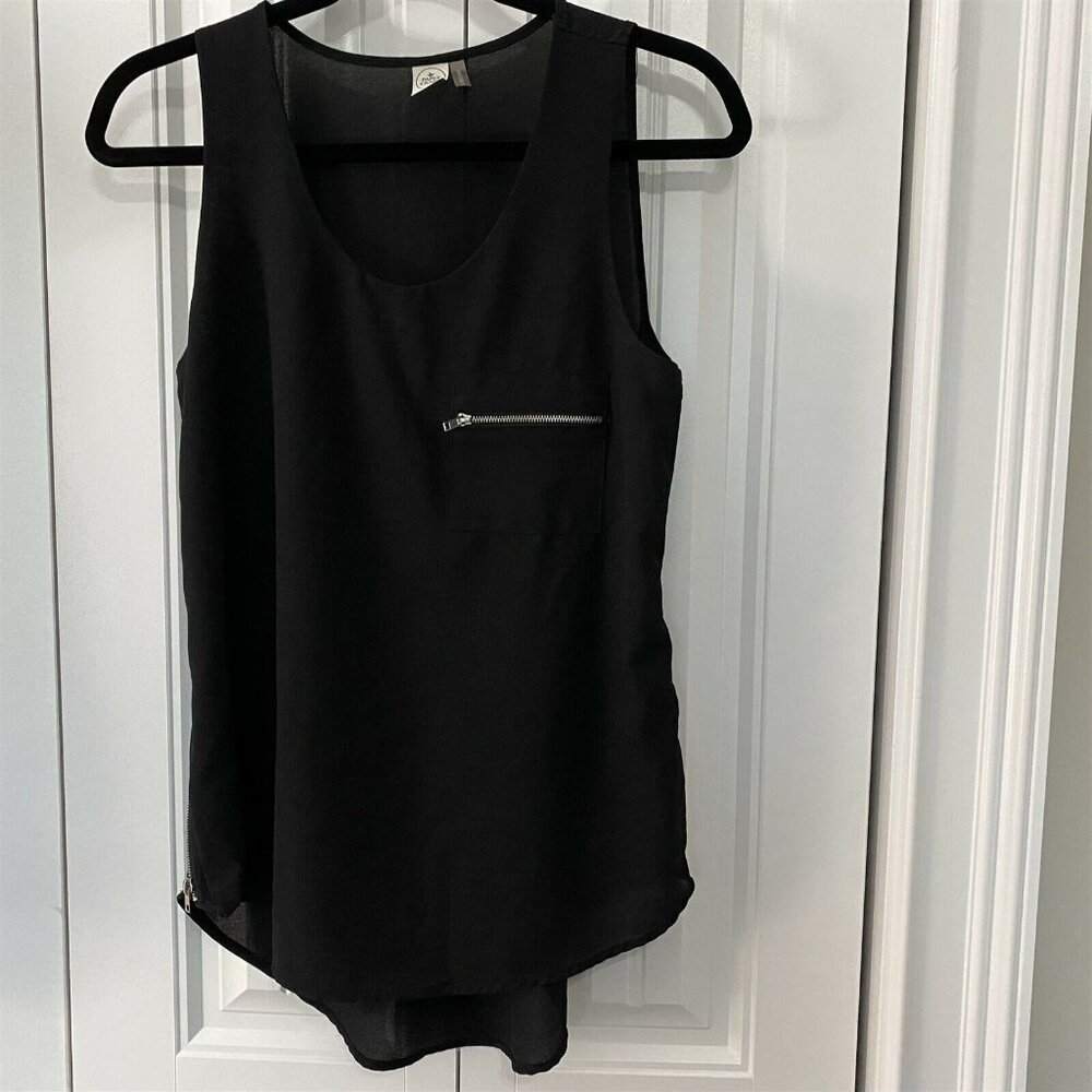 Paper Crane Sleeveless Top Tunic Black Sheer Zipper Side Detail Medium